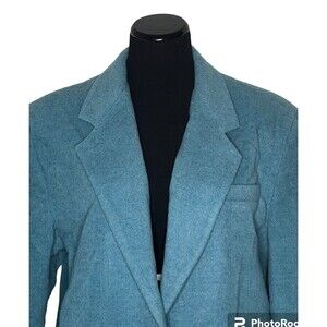 Vintage Partners Blazer‎ Jacket Blue Teal Wool Blend Pocket Mervyns Womens Large